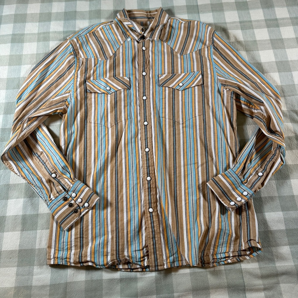 Schaefer Outfitter‎ Mens Western Pearl Snap Shirt Striped Cotton Blend Size M